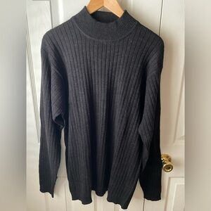 NWOT A|K|A Eddie Bauer Black Heather 100% Wool Ribbed Mock Neck Sweater SZ MT